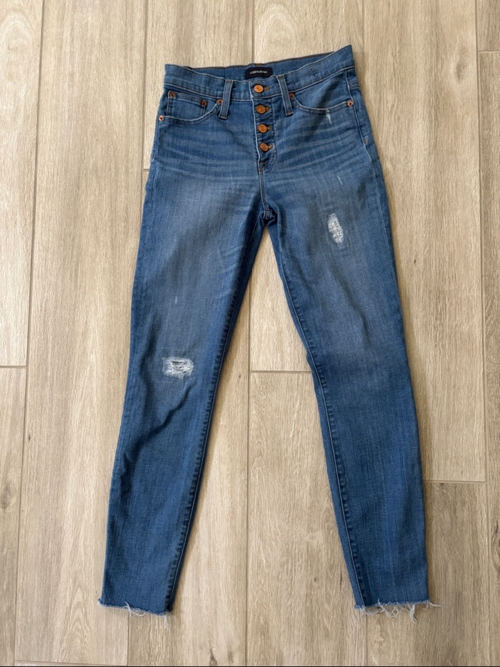 J. Crew Blue Denim Jeans With Pockets & Raw Hem Size 26 - Picture 2 of 12